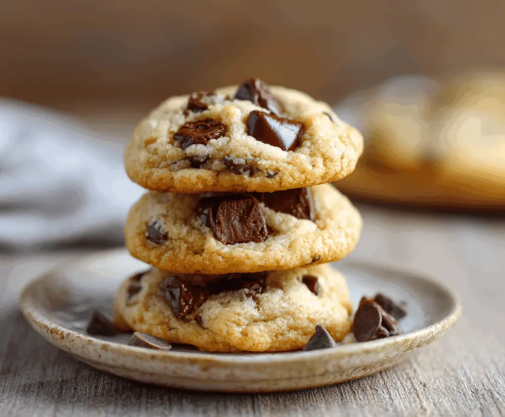 Delicious Soft-Batch Cream Cheese Chocolate Chip Cookies fresh out of the oven with gooey chocolate chips