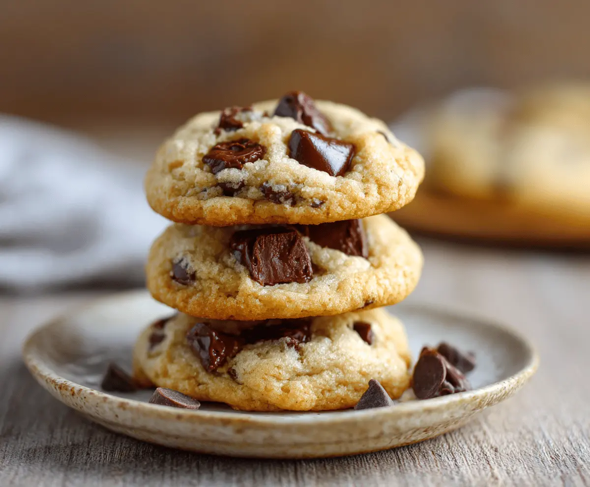 Delicious Soft-Batch Cream Cheese Chocolate Chip Cookies fresh out of the oven with gooey chocolate chips