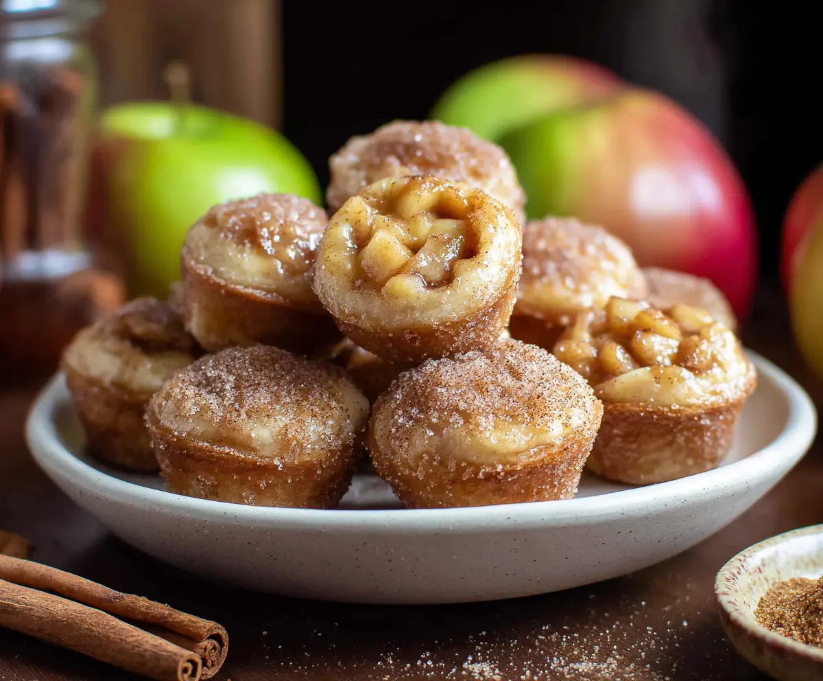 Delicious Apple Pie Bites with flaky crust and sweet apple filling on a wooden table.