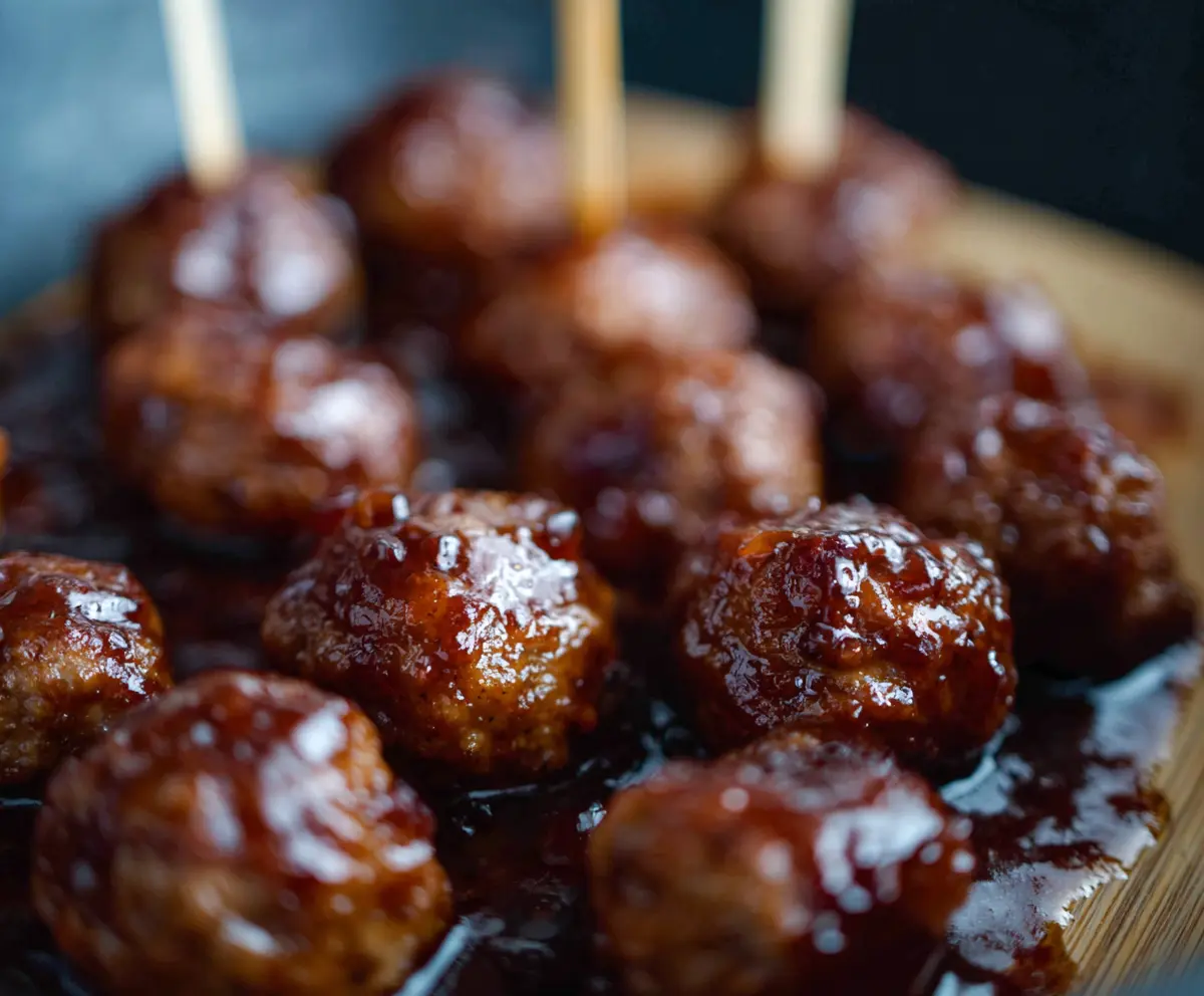 Delicious BBQ grape jelly meatballs served on a platter for easy snacking