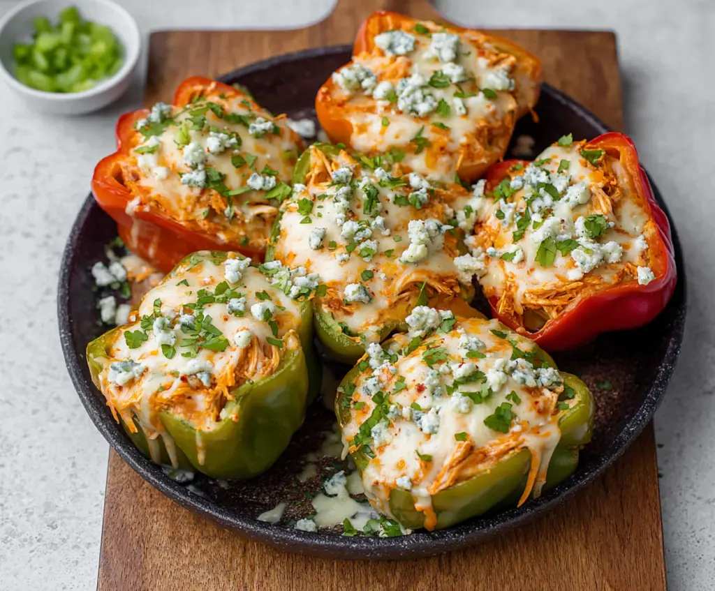 Delicious Buffalo Chicken Stuffed Peppers filled with spicy chicken and cheese, perfect as a flavorful appetizer or main dish.