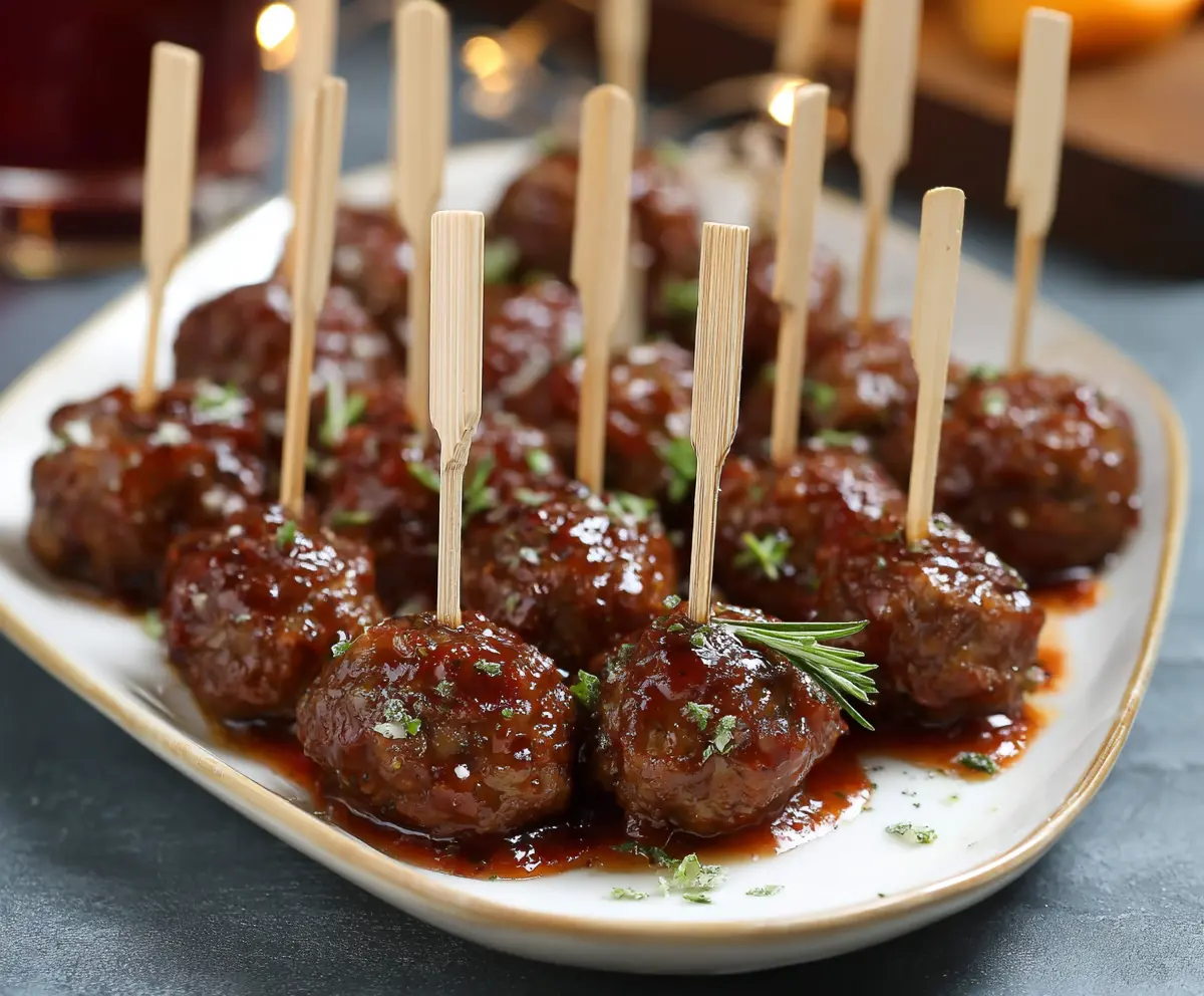 Delicious cocktail meatballs served on a platter, perfect for parties and appetizers.