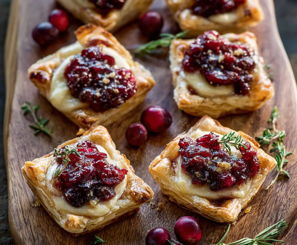Delicious Cranberry Brie Tartlets with a golden crust and fresh cranberries for a festive appetizer