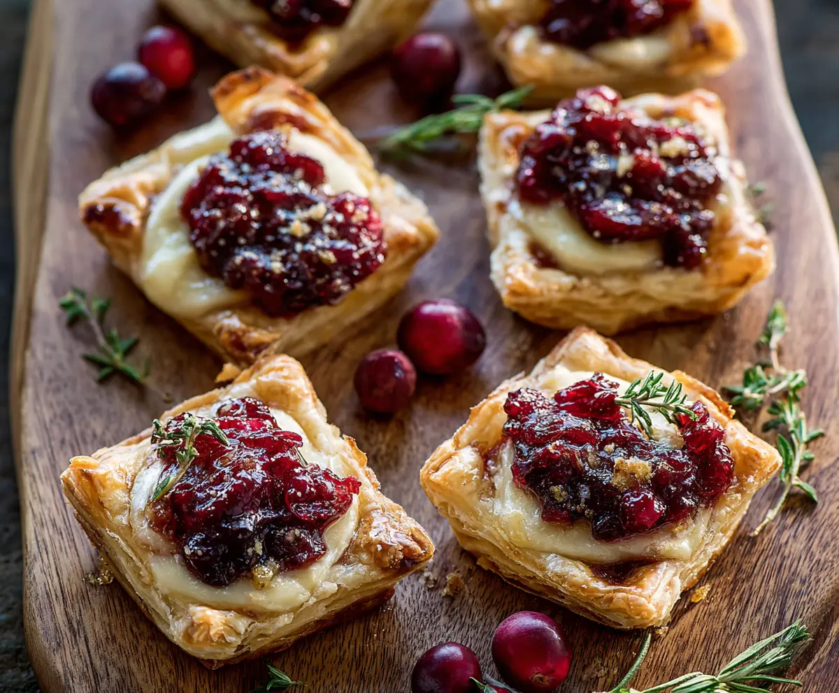 Delicious Cranberry Brie Tartlets with a golden crust and fresh cranberries for a festive appetizer
