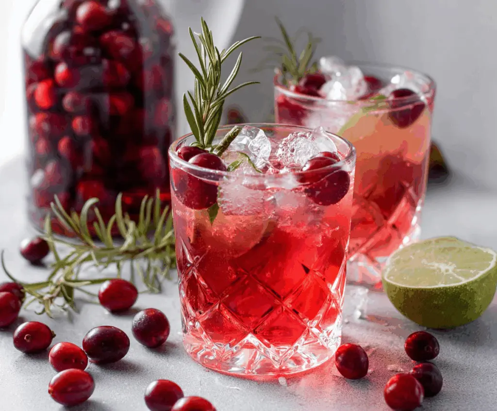 Refreshing Cranberry Gin Spritz in a glass garnished with fresh cranberries and mint leaves.