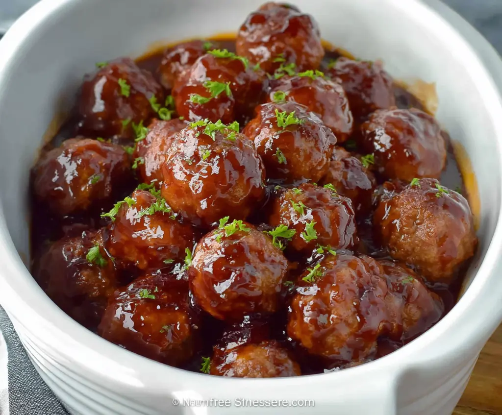 Delicious crockpot meatballs glazed with sweet grape jelly in a slow cooker.