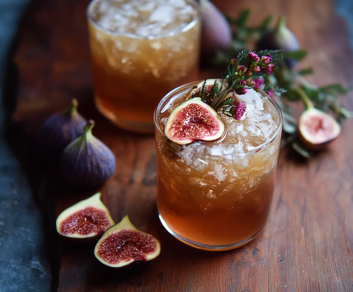 Refreshing Fig Bourbon Smash cocktail with fresh figs and mint garnish
