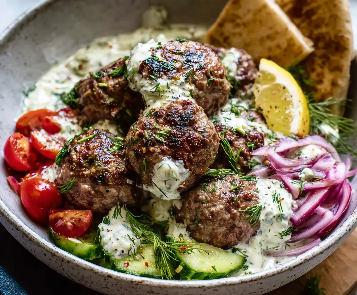 Delicious Greek meatballs served with fresh herbs and a crispy crust, perfect for a flavorful appetizer or main dish.