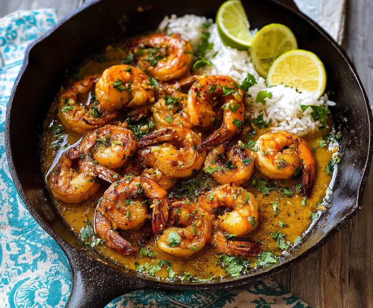 Delicious honey butter garlic shrimp served on a plate with fresh herbs
