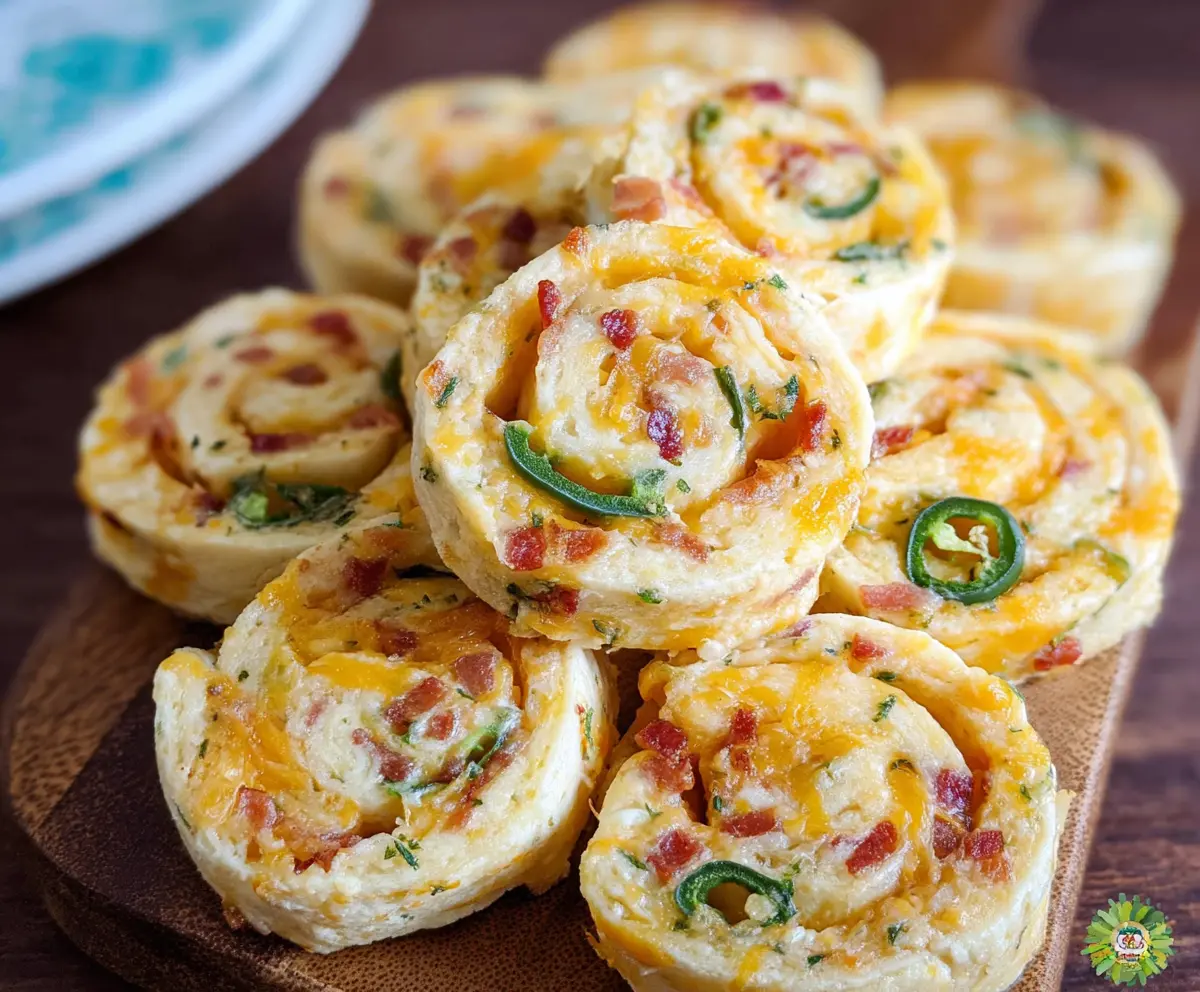 Delicious jalapeno popper pinwheels with cheesy filling and crispy edges on a white plate.