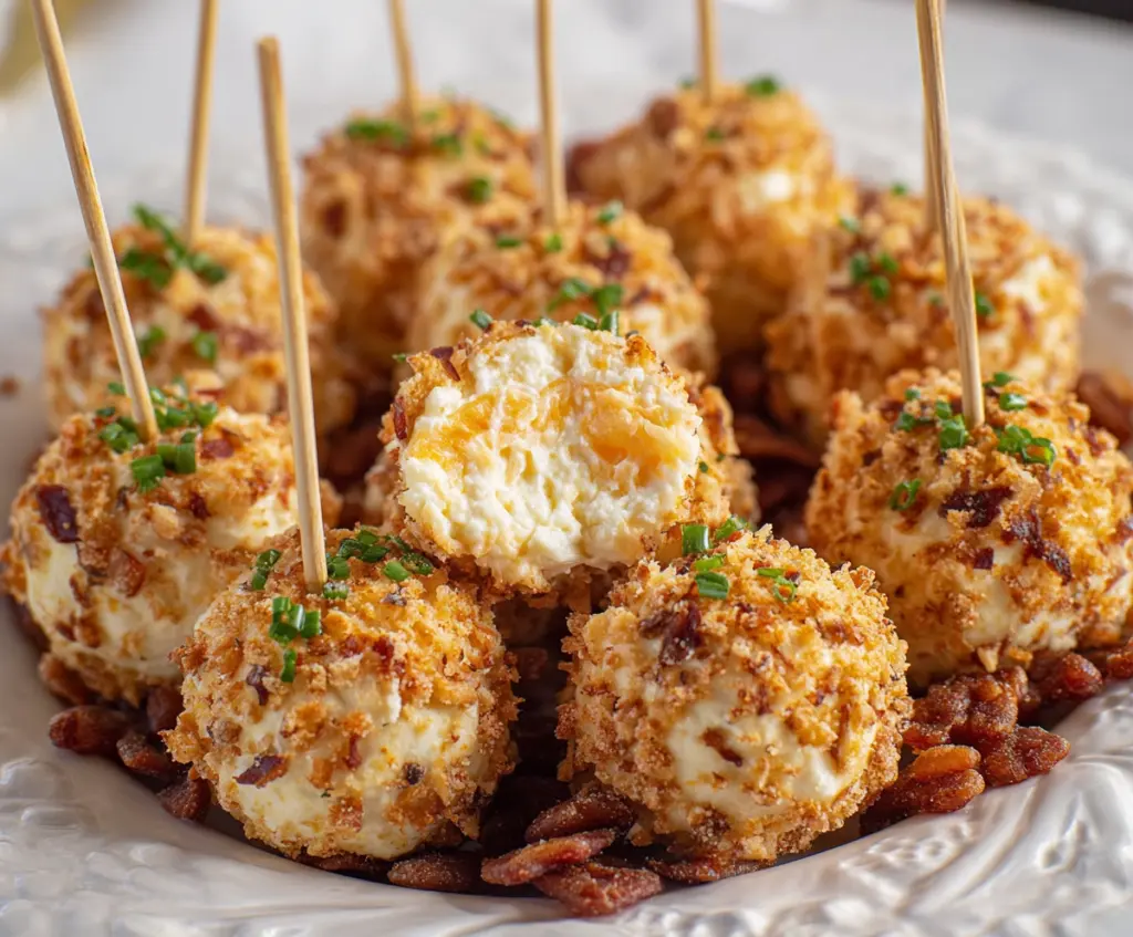 Delicious mini cheeseball bites garnished with herbs, perfect for parties and appetizers.