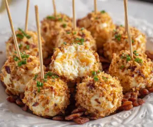 Delicious mini cheeseball bites garnished with herbs, perfect for parties and appetizers.