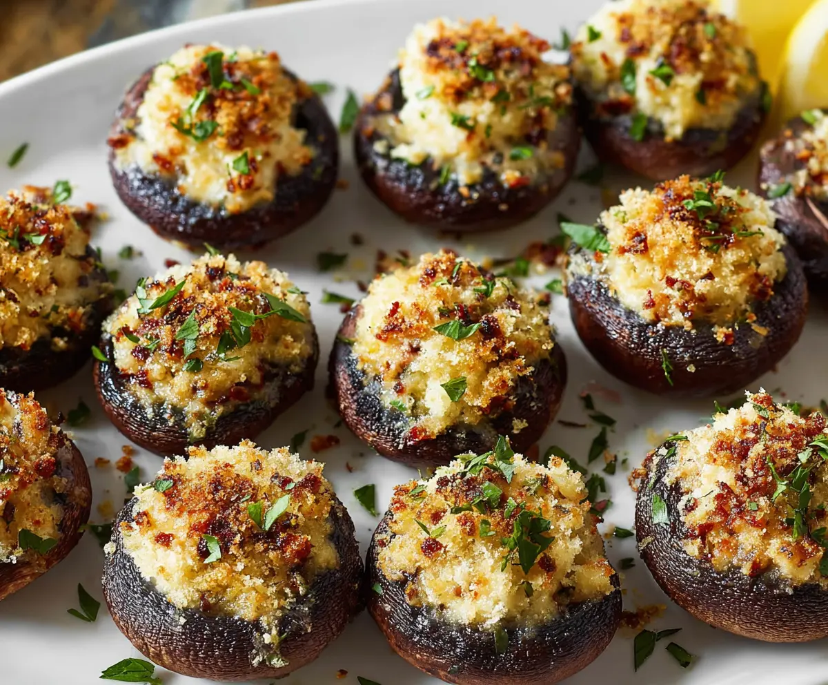 Delicious stuffed mushrooms filled with cheese and herbs, perfect appetizer for parties.