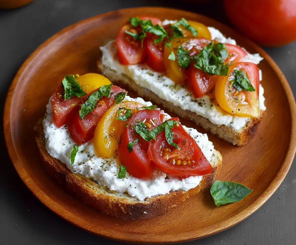 Delicious Tomato and Cottage Cheese Toast topped with fresh herbs, perfect for a healthy snack or breakfast.