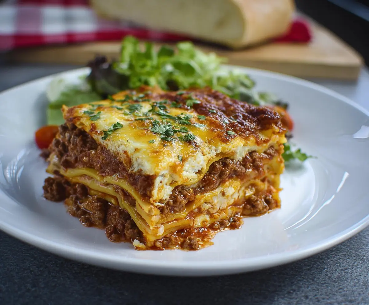Delicious Bison Lasagna with layers of seasoned bison, rich cheese, and savory tomato sauce.