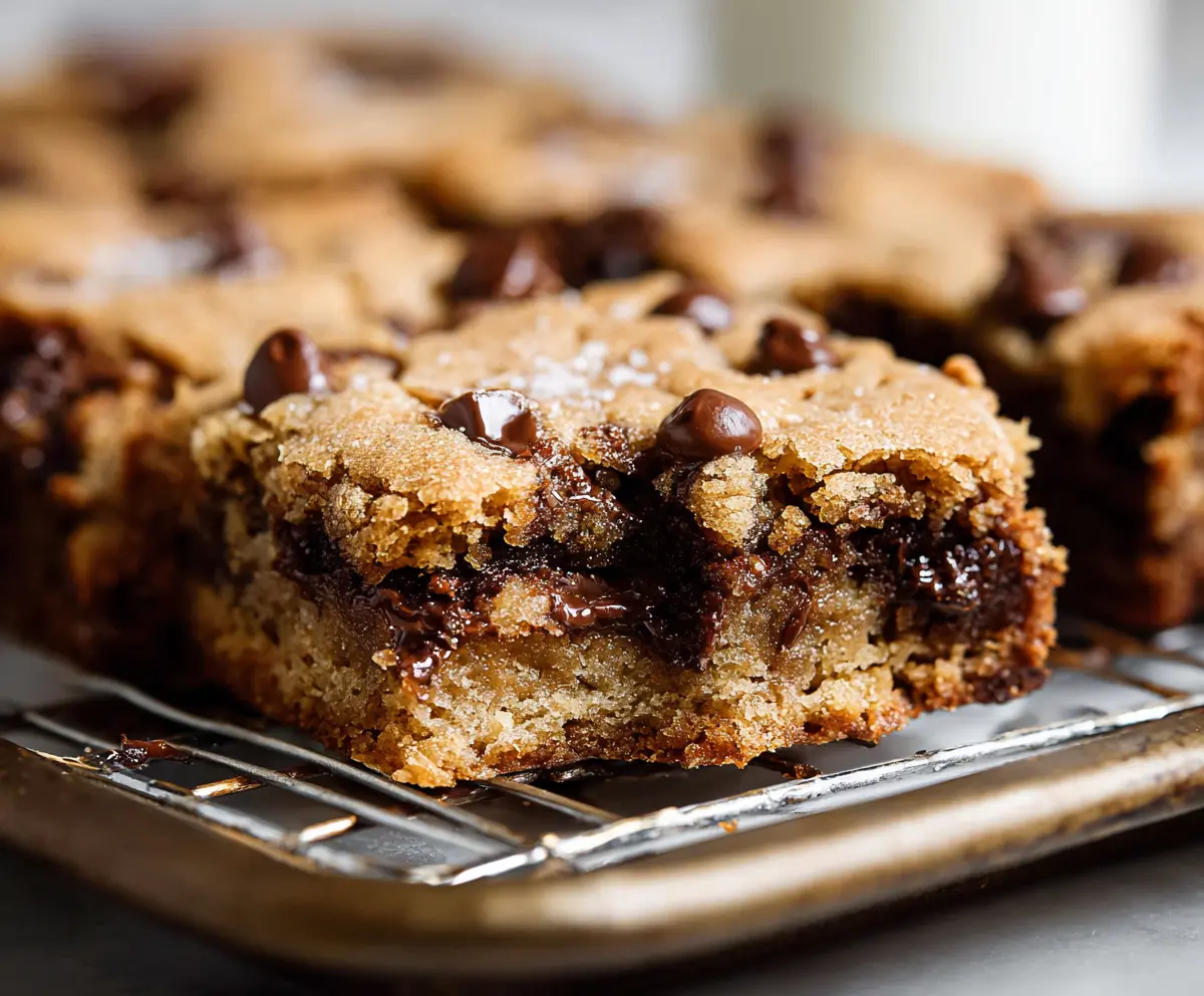Delicious Chocolate Chip Sourdough Cookie Bars fresh out of the oven, showcasing gooey chocolate chips and golden crust.