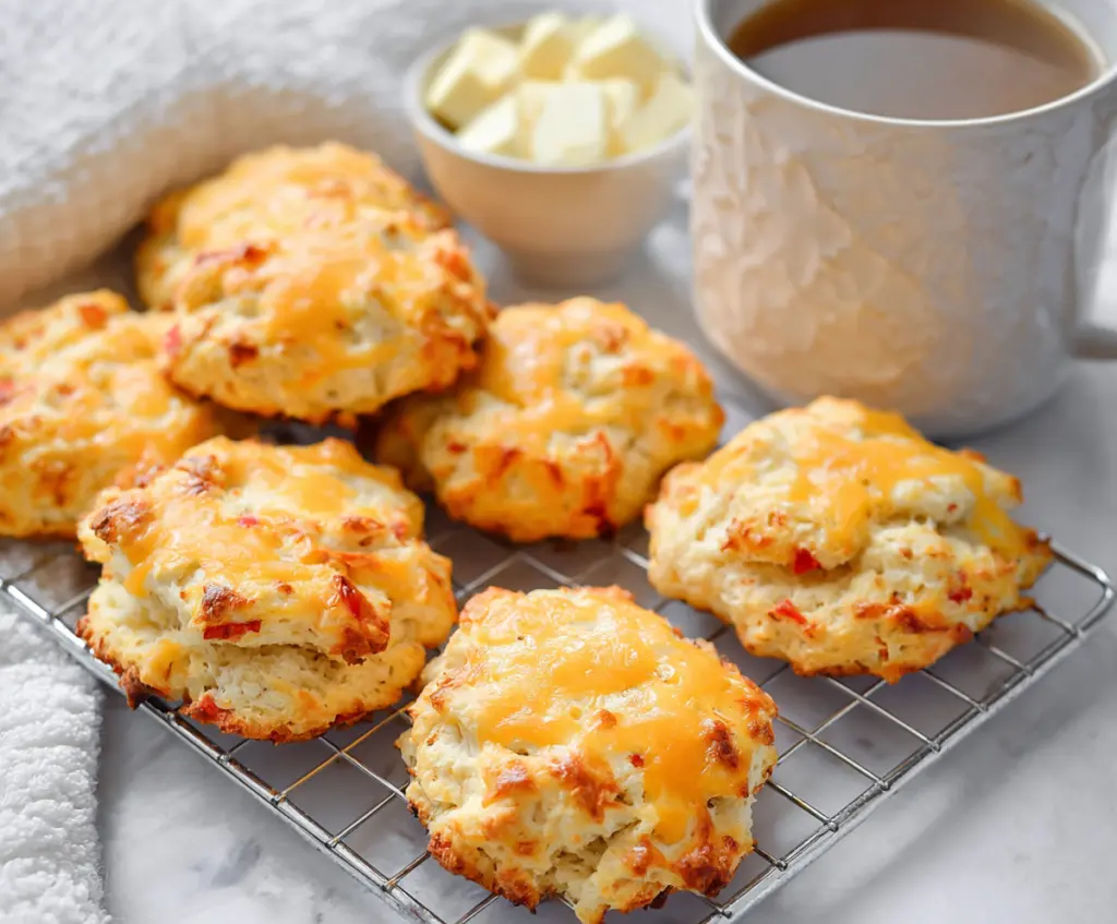 Delicious cottage cheese breakfast biscuits fresh out of the oven, perfect for a healthy morning snack.