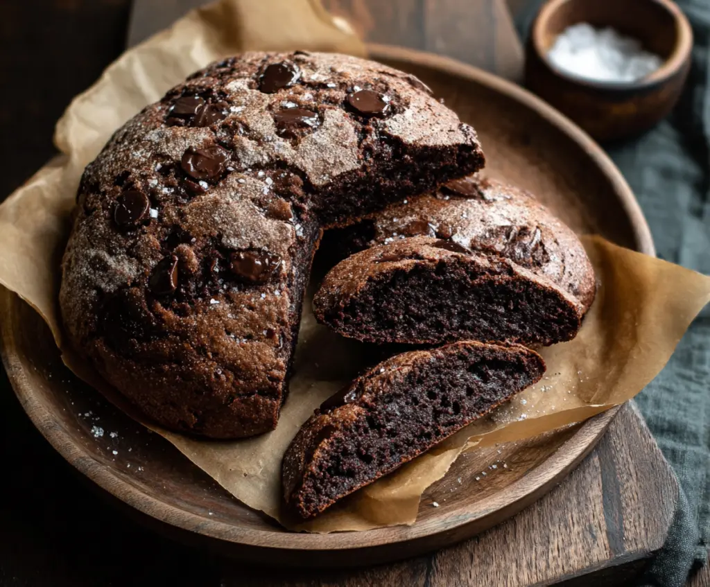 Delicious double chocolate chip sourdough discard bread fresh from the oven