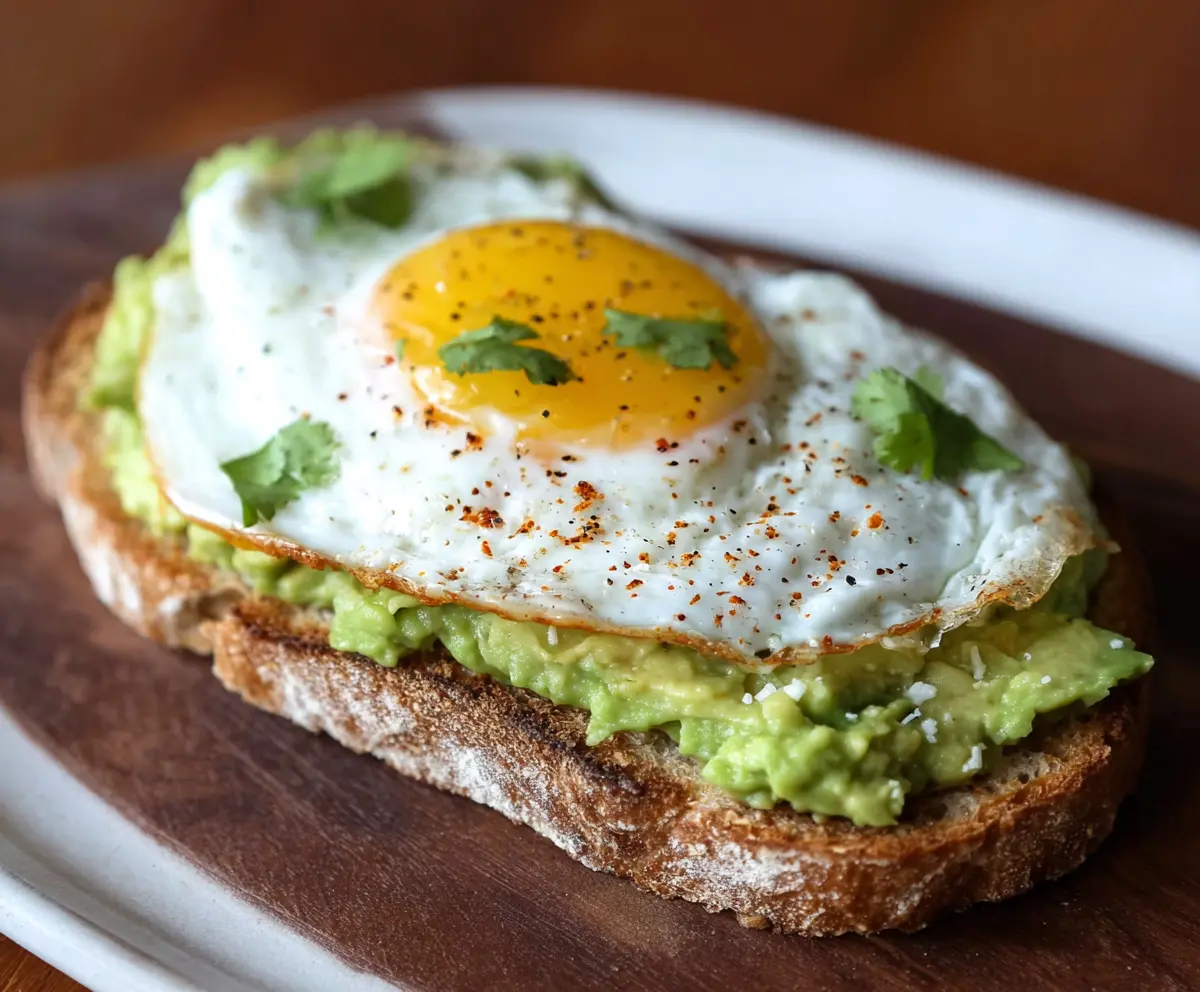 Delicious egg and avocado toast on whole grain bread, perfect for a healthy breakfast