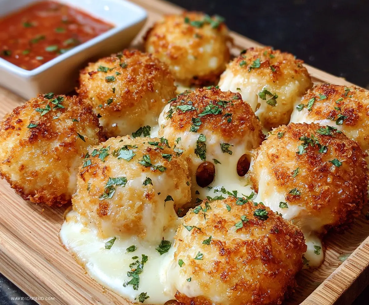 Delicious Parmesan Mozzarella Bites with crispy golden coating and melted cheese inside