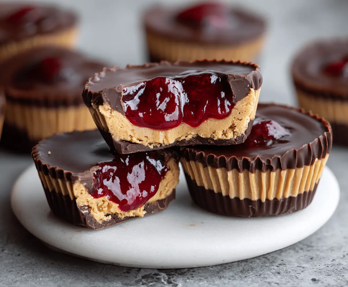 Delicious peanut butter and jelly cups in a baking tray, perfect for a sweet snack or dessert