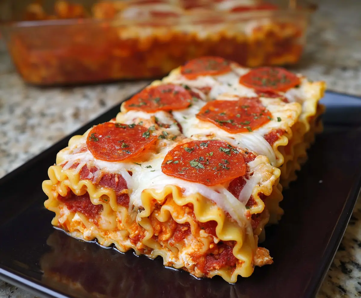 Delicious Pepperoni Pizza Lasagna Roll Ups with melted cheese and crispy edges.