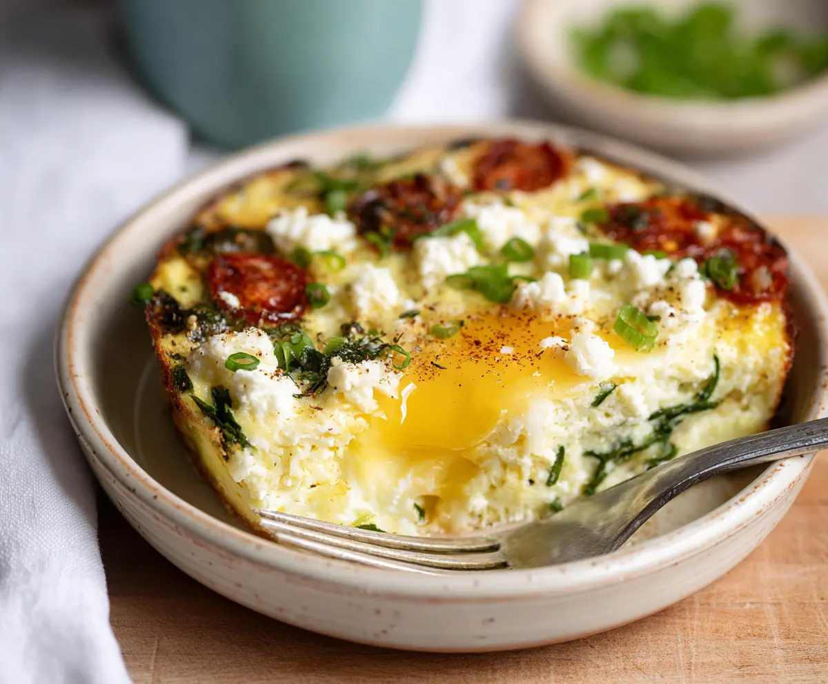 Delicious baked cottage cheese eggs served on a plate, a healthy breakfast option