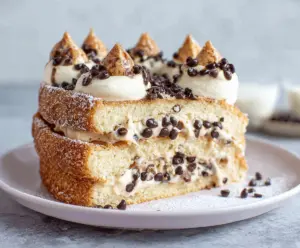 Delicious Cannoli Cake with creamy ricotta filling and crispy cannoli shells layered beautifully.