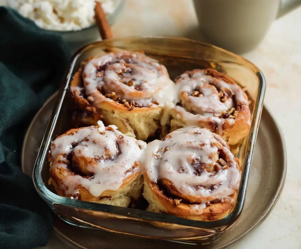 Delicious cottage cheese cinnamon rolls with swirl pattern, perfect for breakfast or dessert.