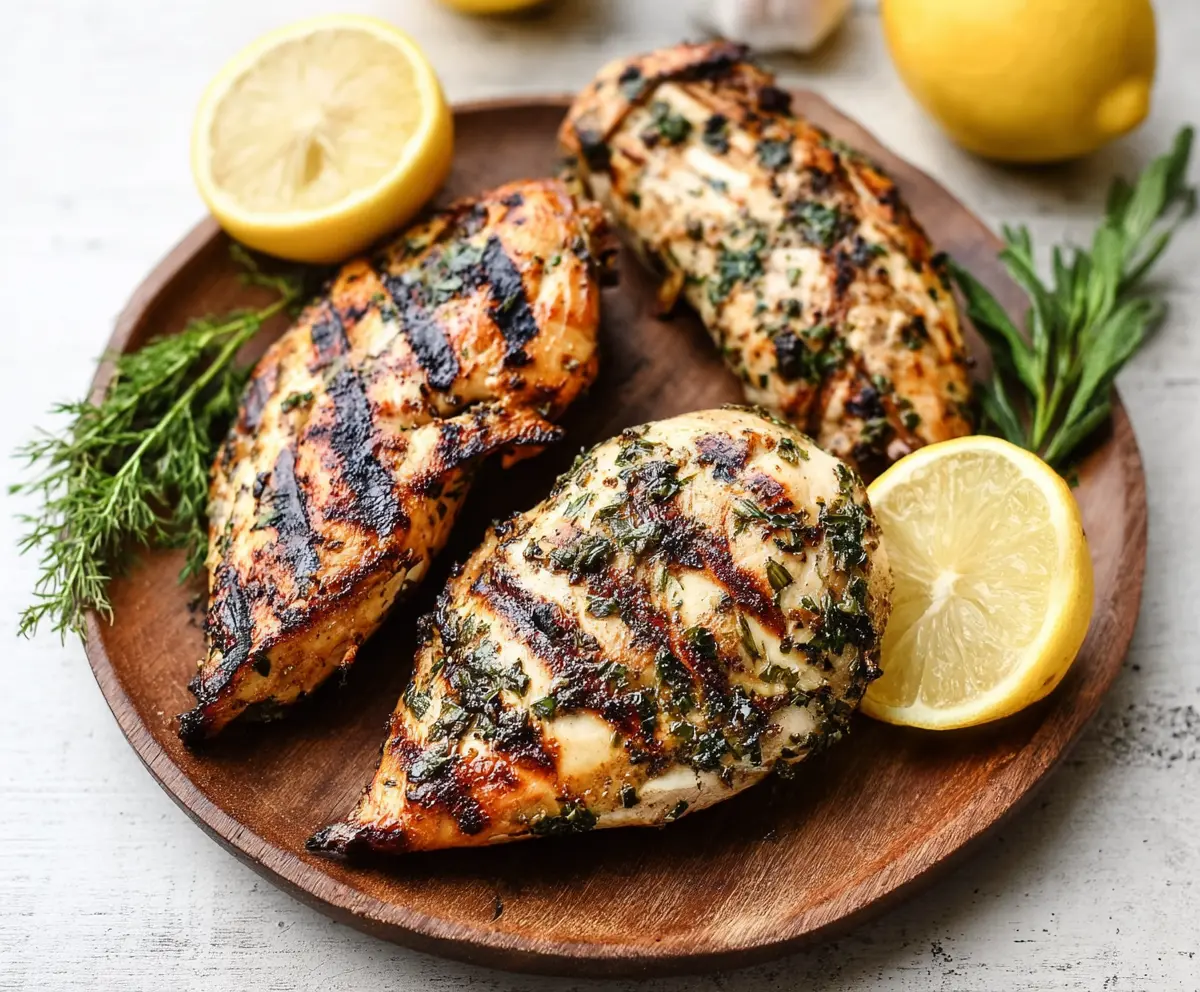 Juicy grilled lemon herb chicken served on a plate, perfect for a healthy dinner