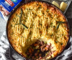 Delicious homemade Ham Shepherd's Pie with mashed potato topping and savory ham filling.