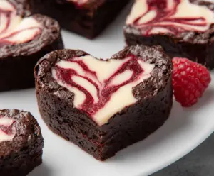 Delicious heart-shaped brownies with rich chocolate frosting, perfect for Valentine's Day dessert.