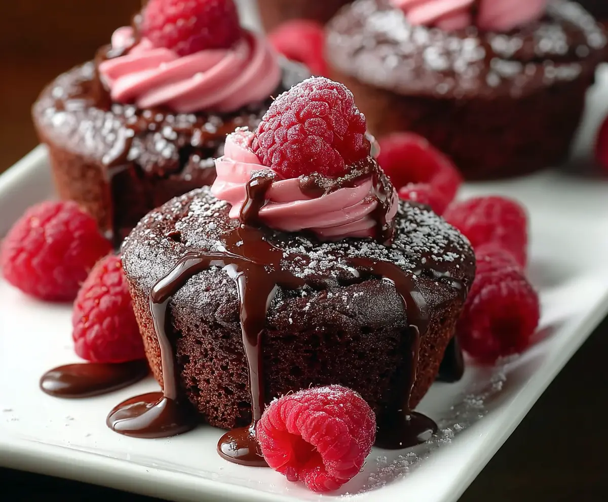 Delicious Raspberry Chocolate Lava Cupcakes with gooey centers and fresh raspberries on top