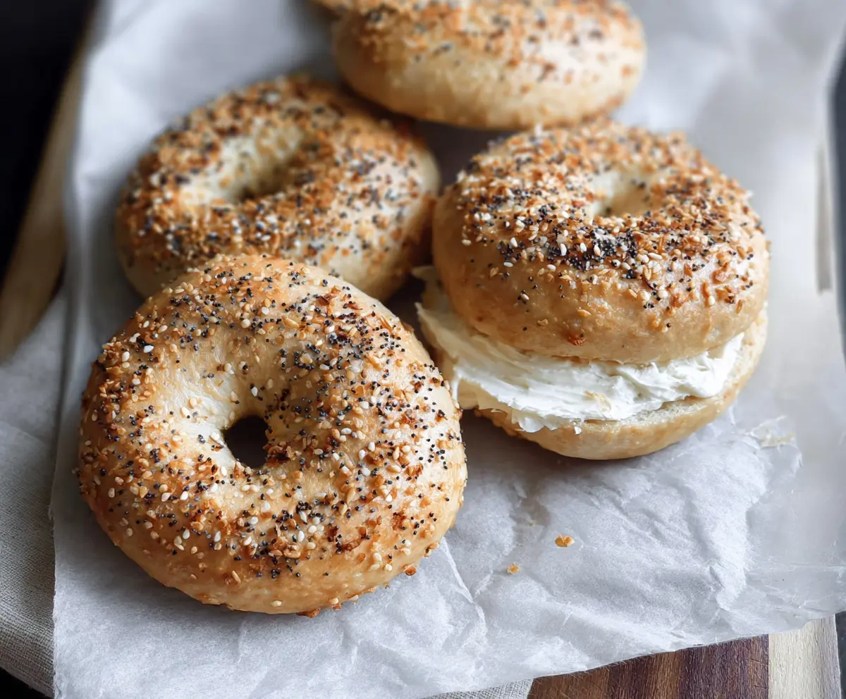 Creamy vanilla Greek yogurt bagels on a plate, showcasing a healthy breakfast option.