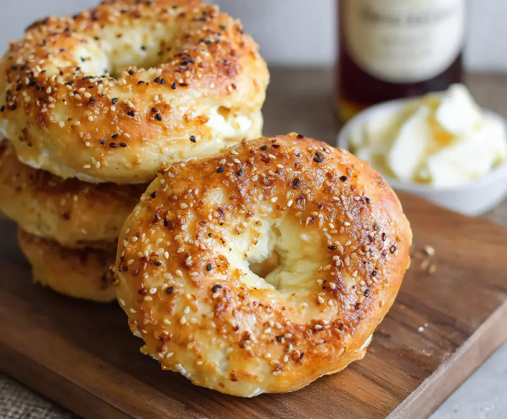 Delicious 3-ingredient cottage cheese bagels fresh out of the oven, showcasing a golden crust and soft interior.
