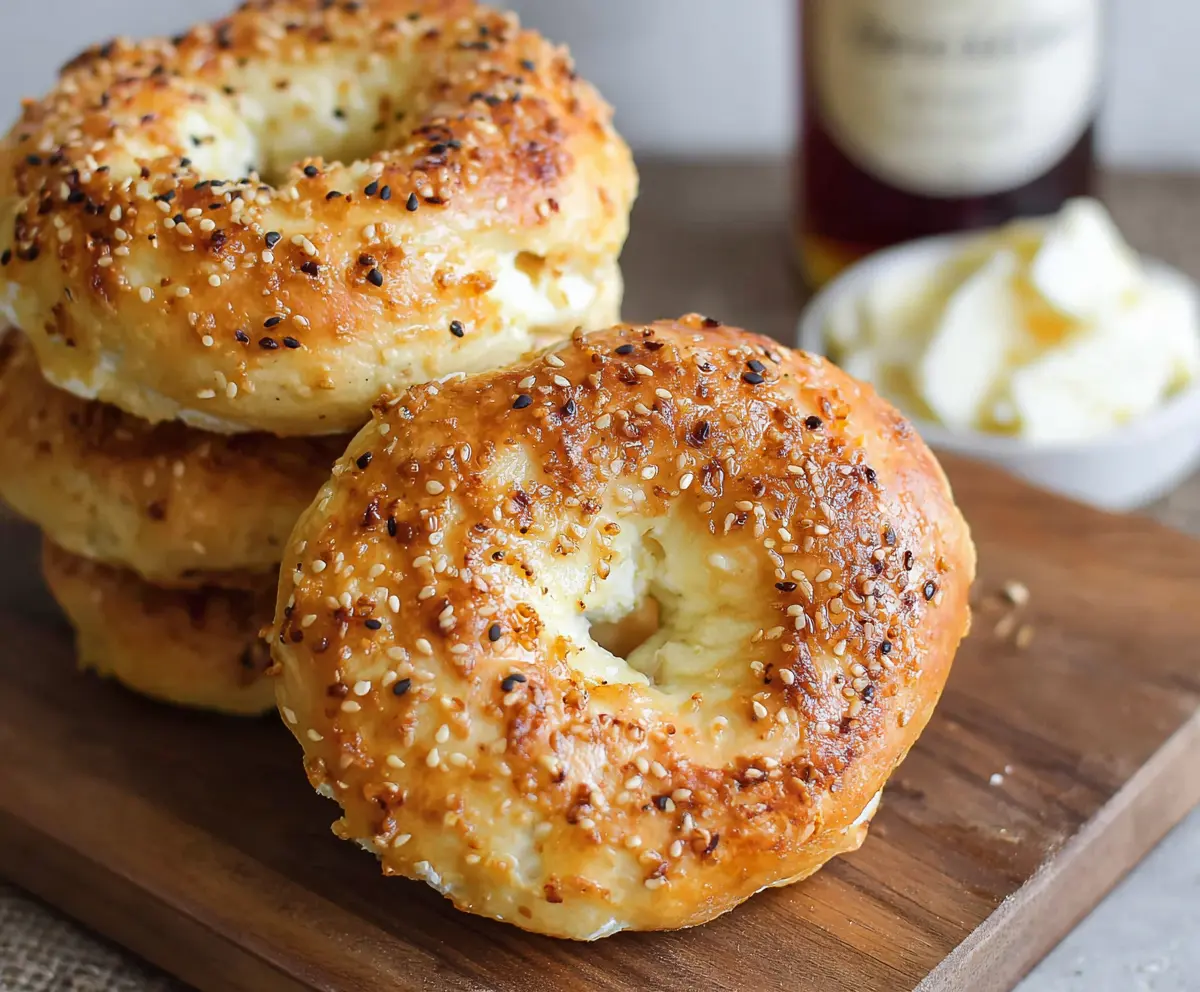 Delicious 3-ingredient cottage cheese bagels fresh out of the oven, showcasing a golden crust and soft interior.