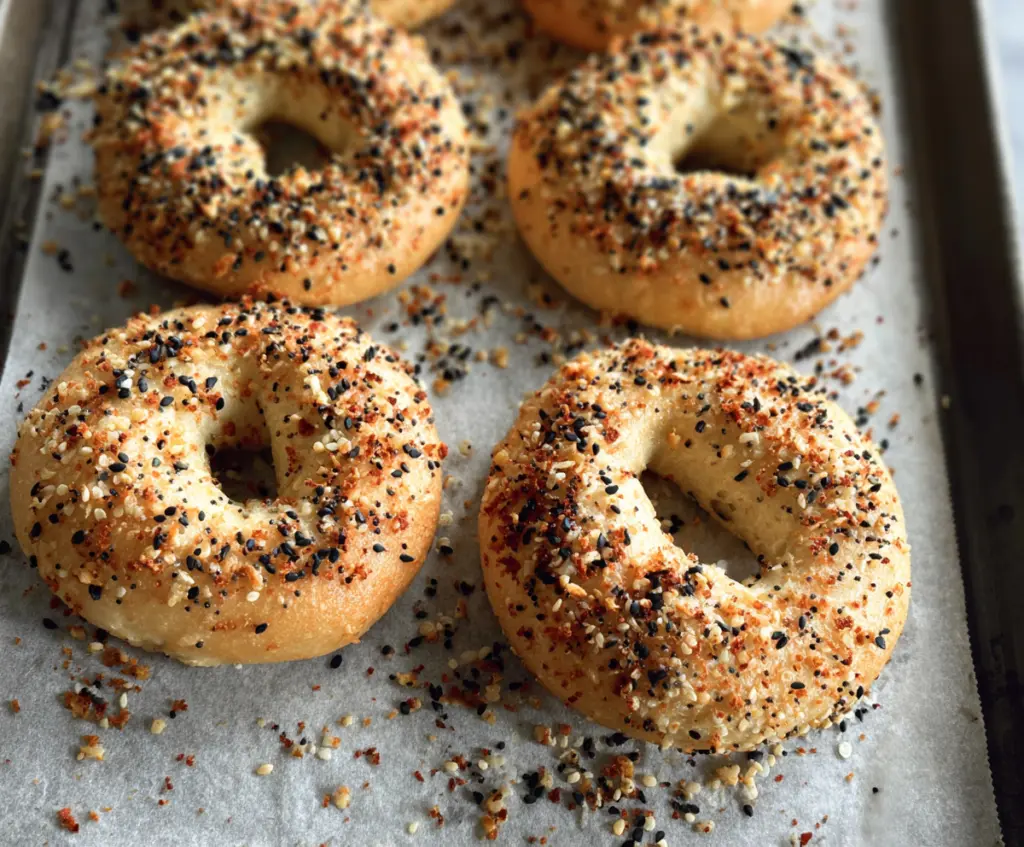 Delicious almond flour Greek yogurt bagels fresh out of the oven, perfect for a healthy breakfast or snack.