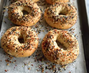 Delicious almond flour Greek yogurt bagels fresh out of the oven, perfect for a healthy breakfast or snack.