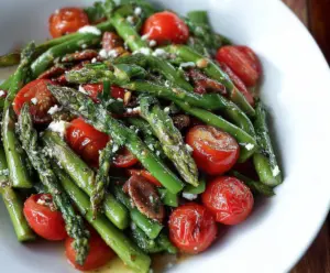 Fresh Balsamic Asparagus Tomato Salad in a bowl, vibrant and healthy