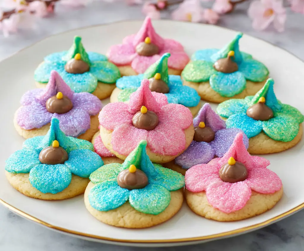 Decorative Easter Blossom Cookies with colorful icing and floral designs for spring celebrations