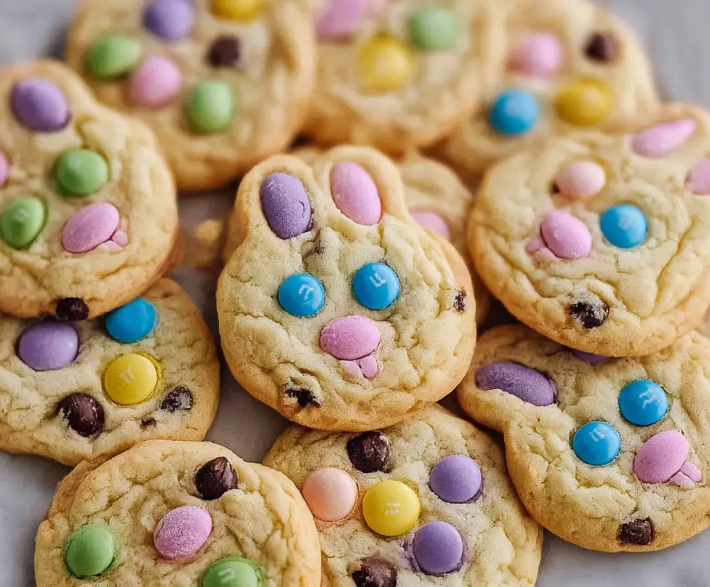 Delicious Easter Bunny M&M's Cookies with colorful candy decorations for spring celebration