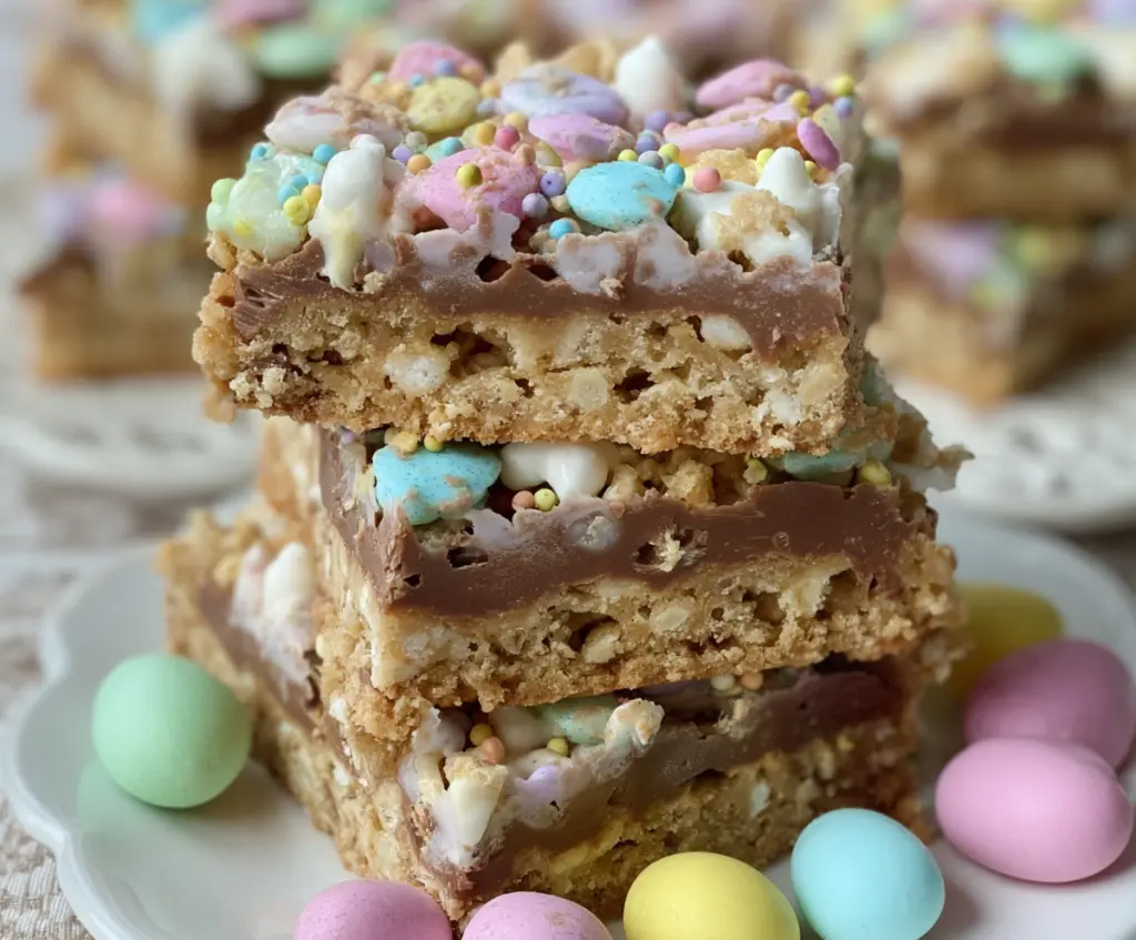 Delicious Easter Goody Bars with colorful candies and chocolate topping, perfect for holiday celebrations