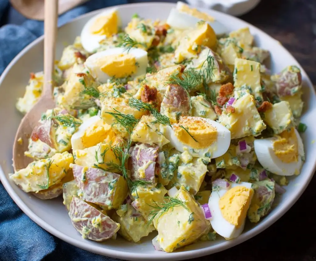 Easter Potato Salad with fresh herbs and colorful vegetables, perfect for holiday celebrations