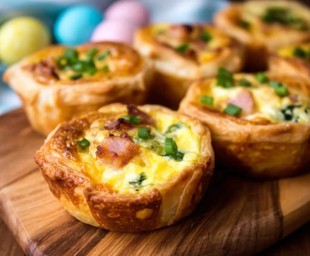 Easter Puff Pastry Quiche Cups filled with savory ingredients, perfect for spring celebrations.