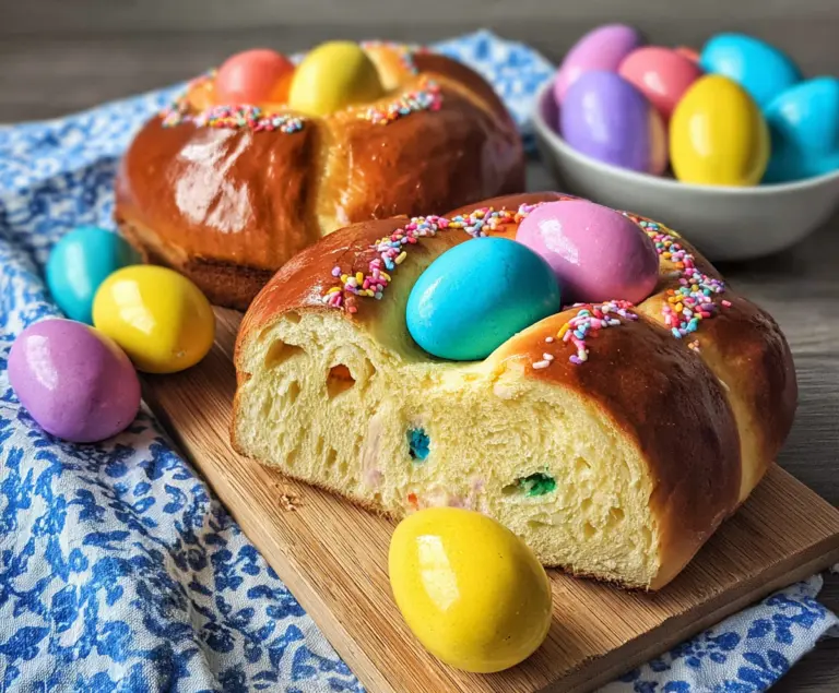 Italian Easter Bread With Colorful Eggs