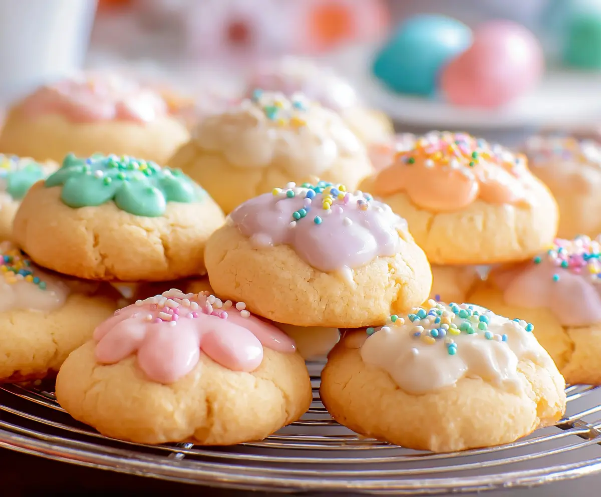 Delicious Italian Easter Cookies decorated with colorful sprinkles on a festive plate