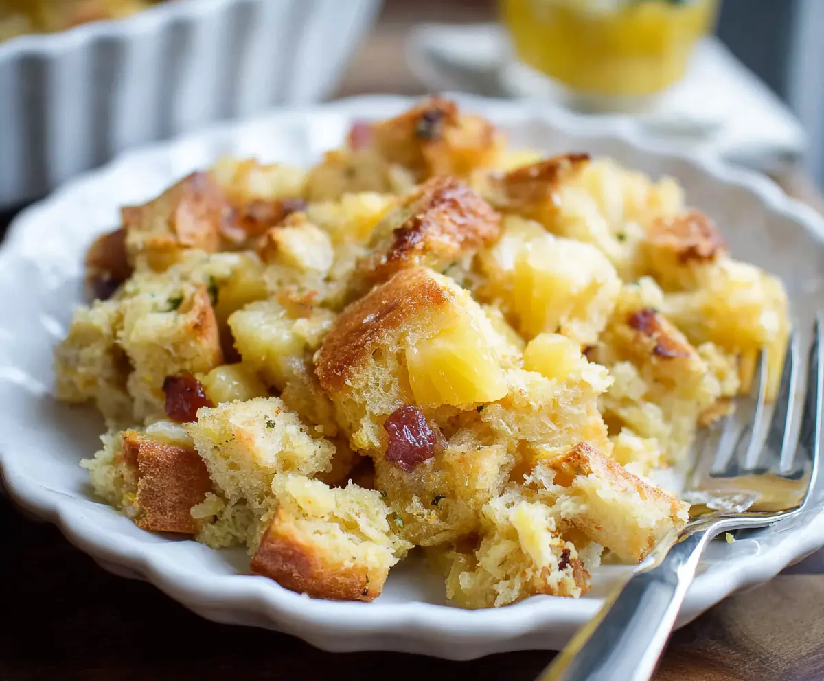Delicious pineapple stuffing served as a savory side dish for family meals