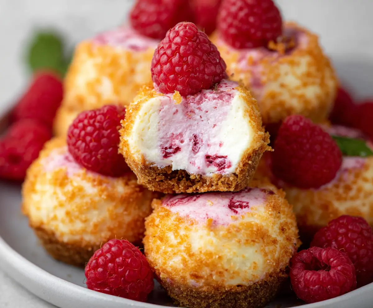 Delicious Raspberry Cheesecake Bites with fresh raspberries and creamy cheesecake filling