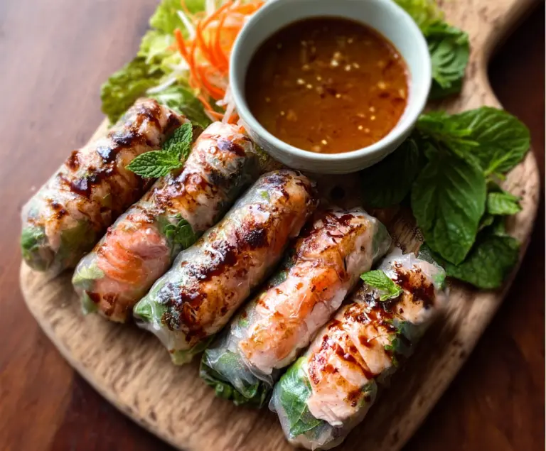 Vietnamese Baked Salmon Spring Rolls