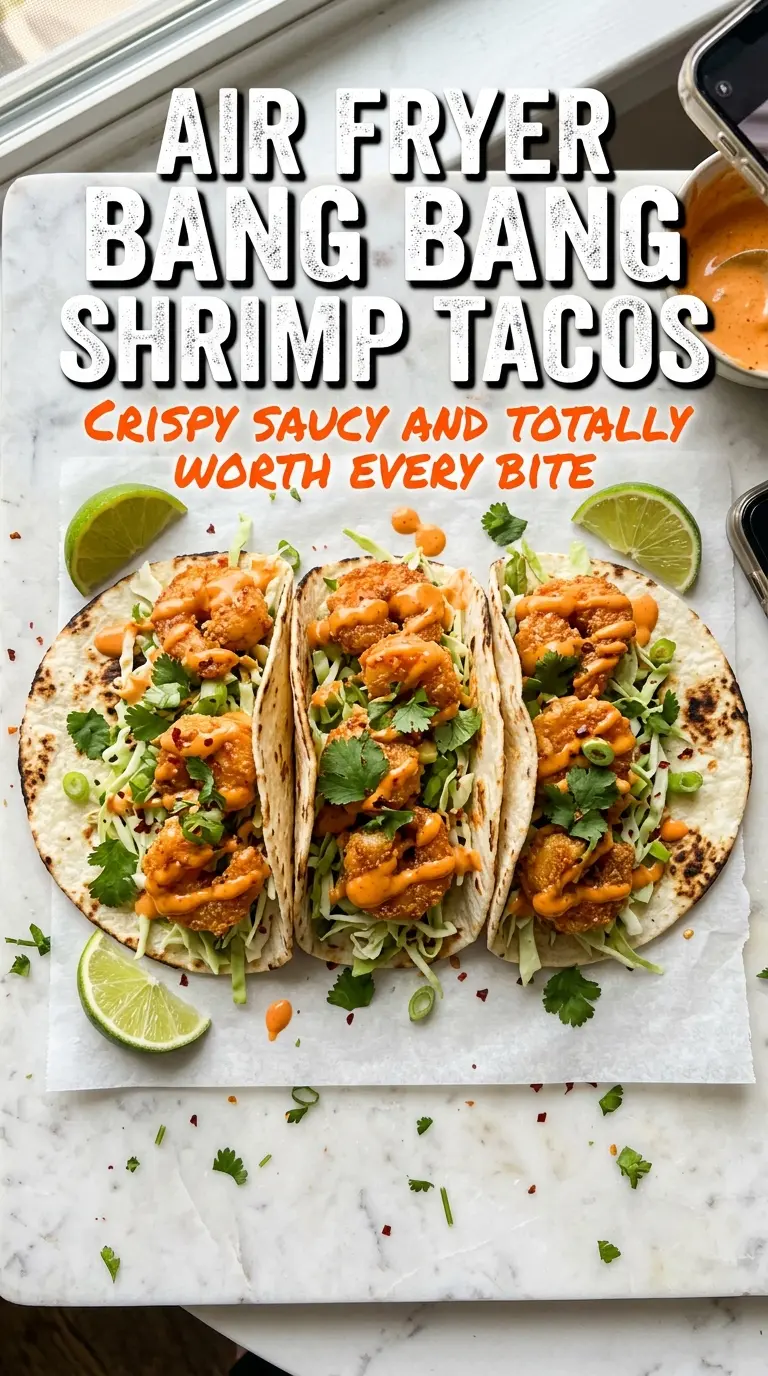 Air Fryer Bang Bang Shrimp Tacos crispy saucy zesty